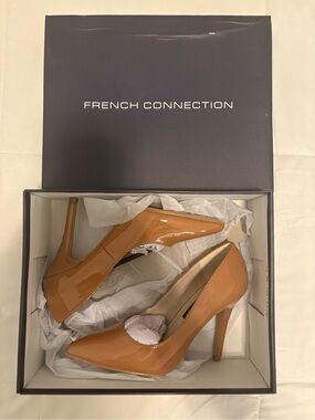 French Connection Patent Camel/Tan Pointed-Toe Stiletto Pumps